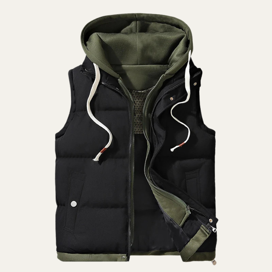 Mens Sleeveless Puffer Gilet with Hood Warm Insulated