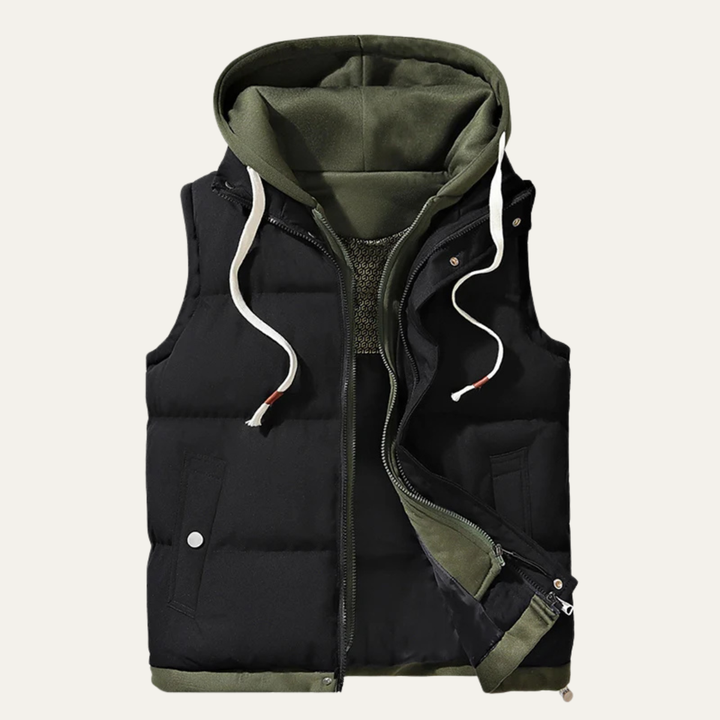 Mens Sleeveless Puffer Gilet with Hood Warm Insulated