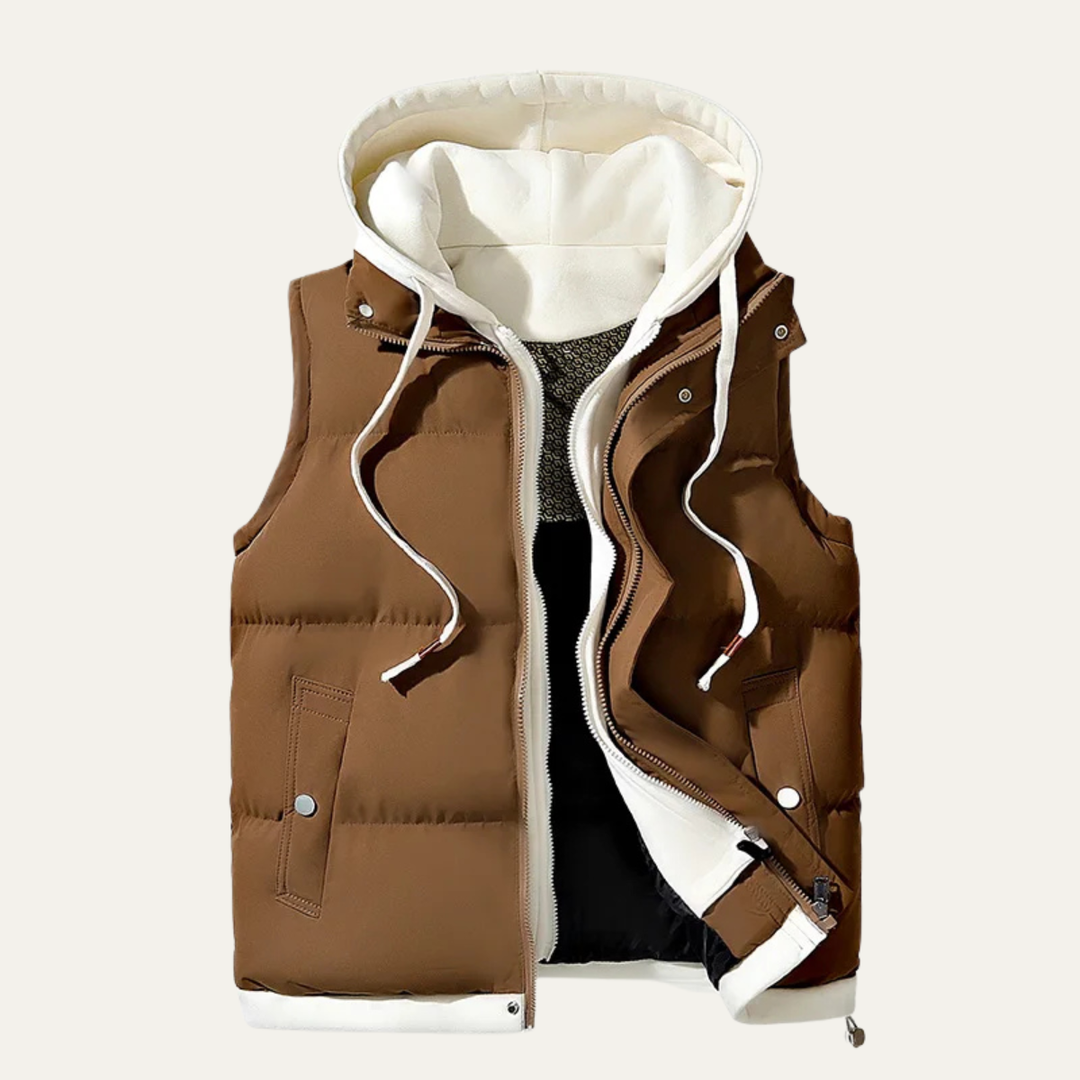 Mens Sleeveless Puffer Gilet with Hood Warm Insulated