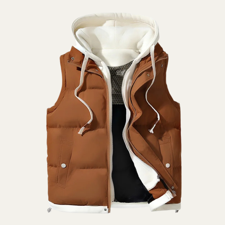 Mens Sleeveless Puffer Gilet with Hood Warm Insulated