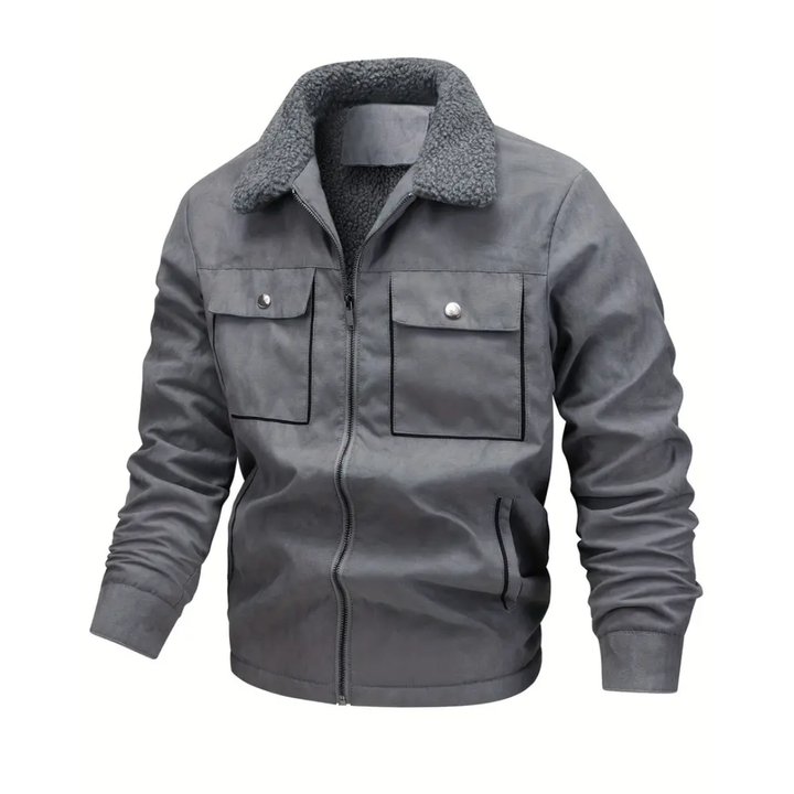 Mens Outdoor Jacket Teddy Fleece Lined Lapel Collar
