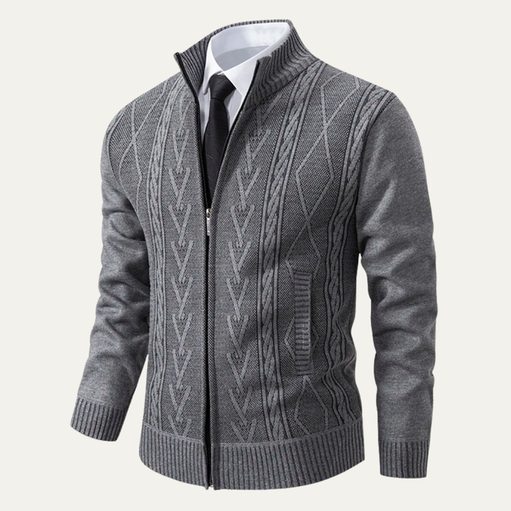Mens Knitted Zip-Up Nordic Cardigan Winter Fit