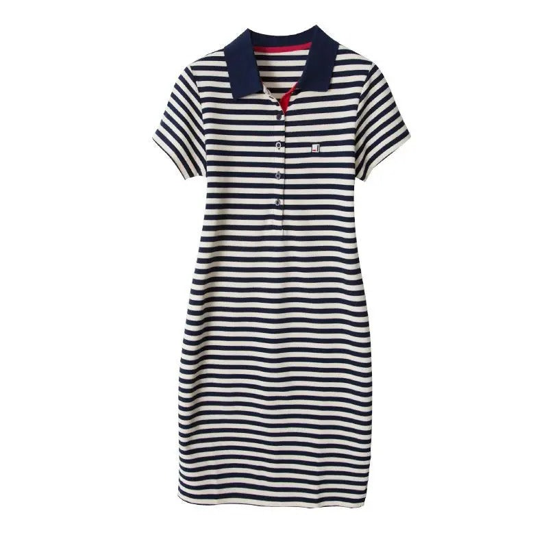Womens Polo Dress Cotton Striped Pattern - BritishMode