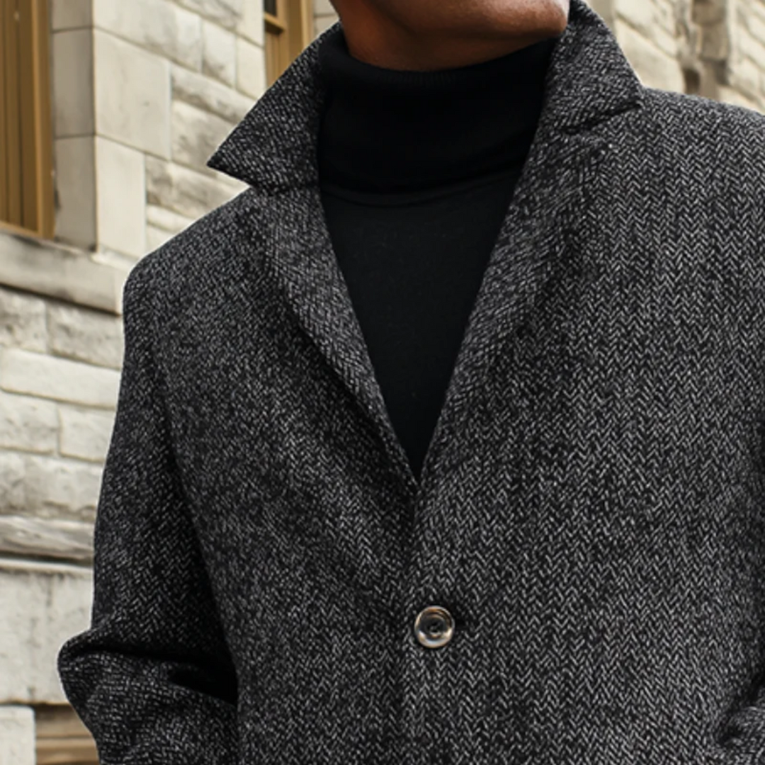 Mens Wool Overcoat Herringbone Classic Fit