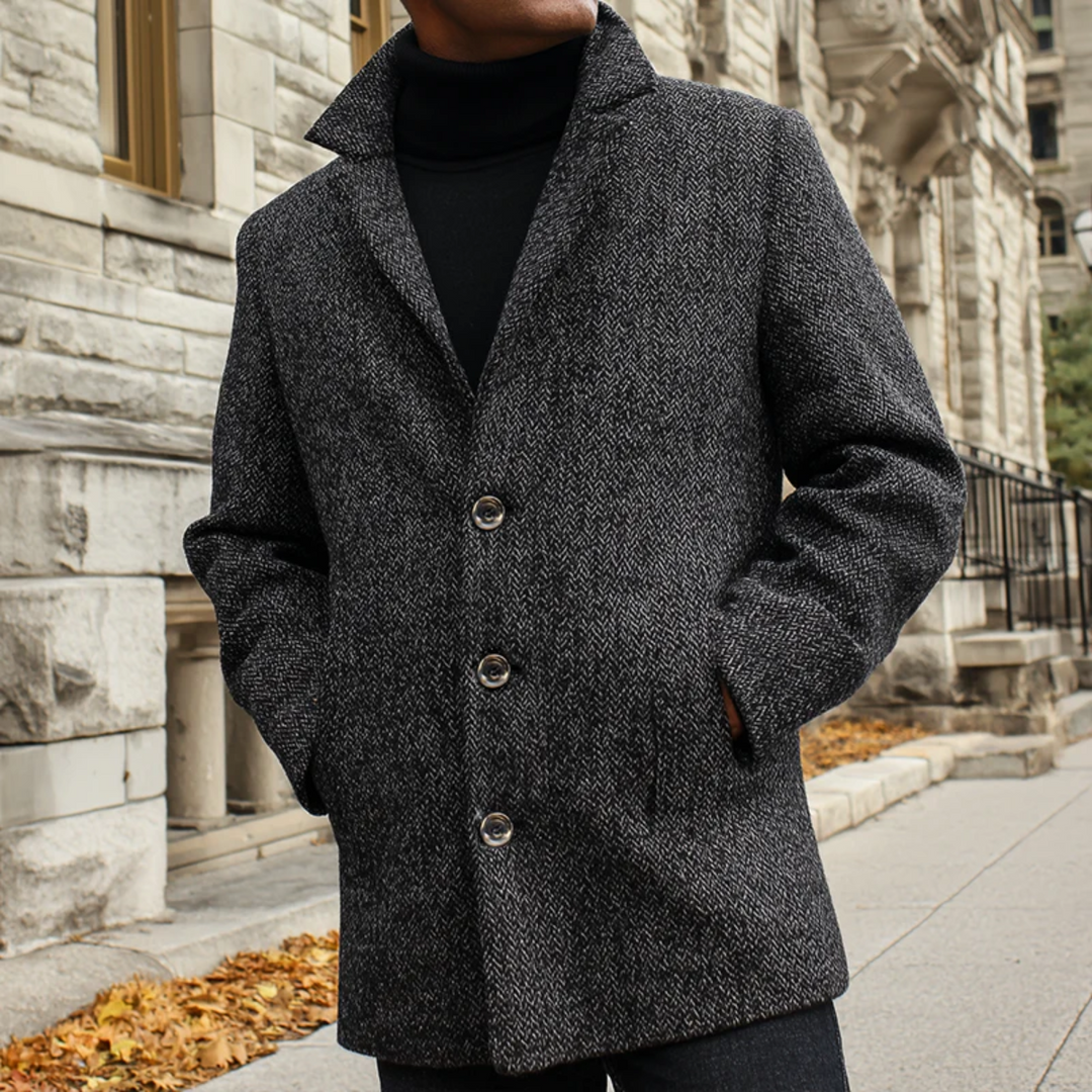 Mens Wool Overcoat Herringbone Classic Fit