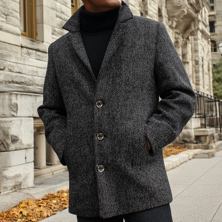 Mens Wool Overcoat Herringbone Classic Fit