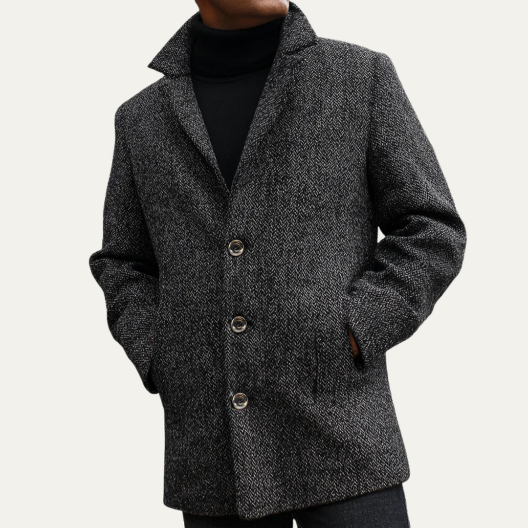 Mens Wool Overcoat Herringbone Classic Fit