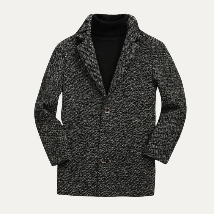 Mens Wool Overcoat Herringbone Classic Fit - BritishMode
