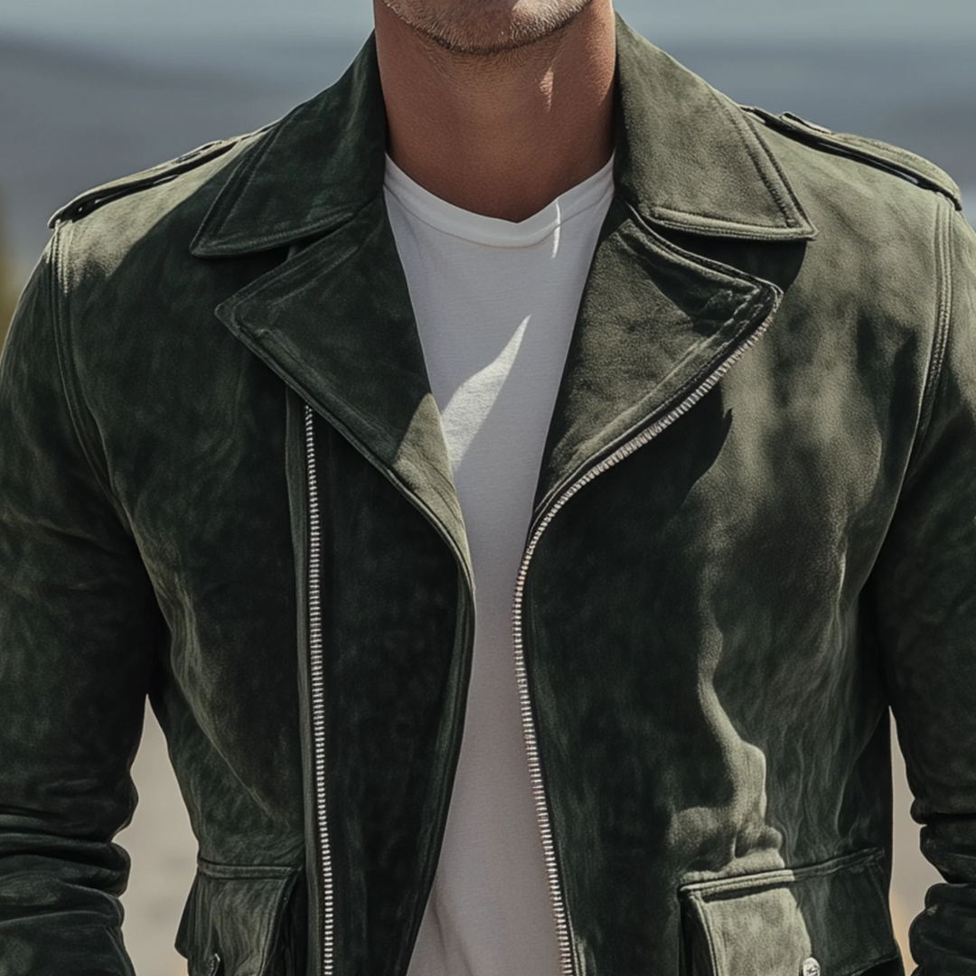 Mens Motorcycle Jacket Vintage Suede Biker Style