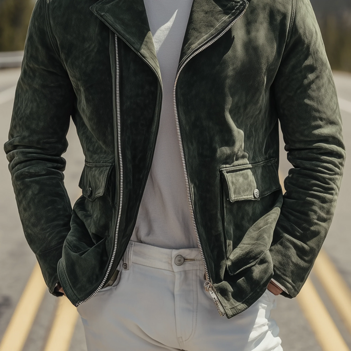 Mens Motorcycle Jacket Vintage Suede Biker Style