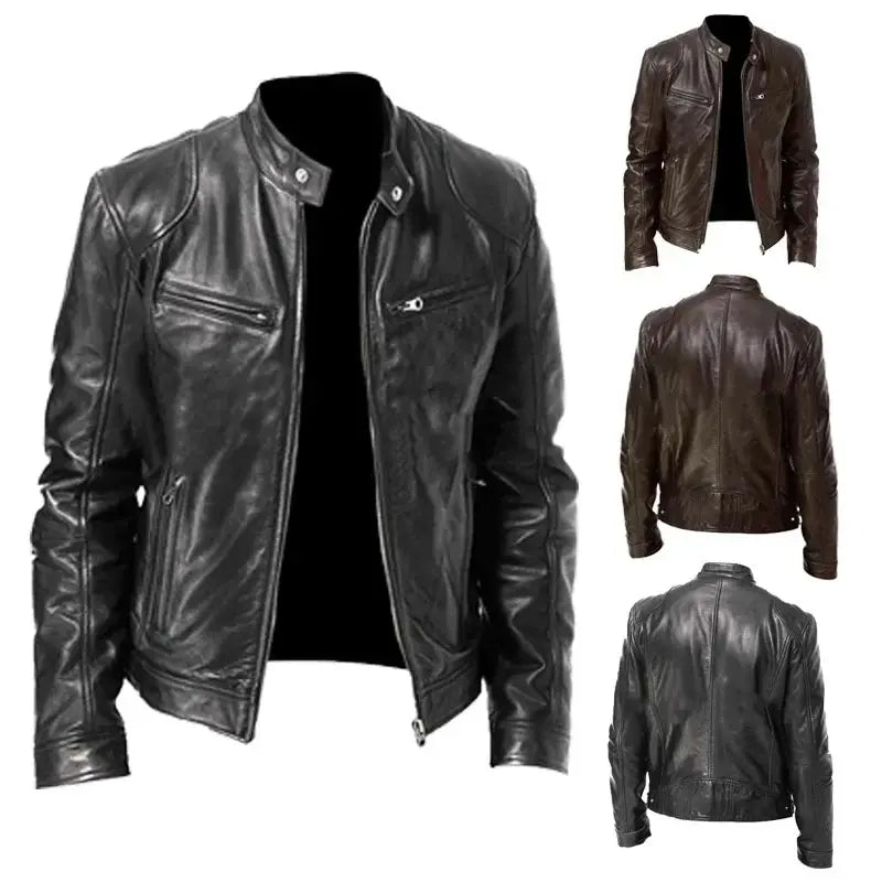 Mens Leather Motorcycle Jacket Rugged Fit