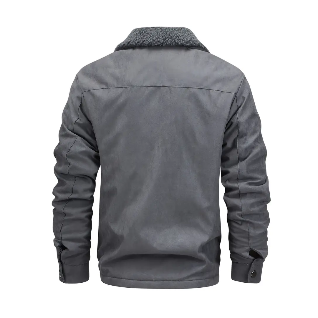 Mens Outdoor Jacket Teddy Fleece Lined Lapel Collar
