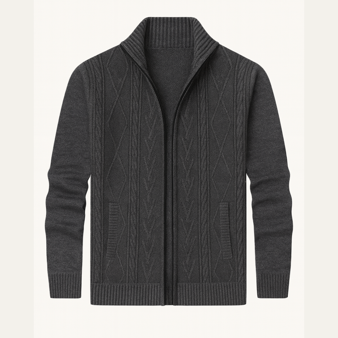 Mens Knitted Zip-Up Nordic Cardigan Winter Fit - BritishMode