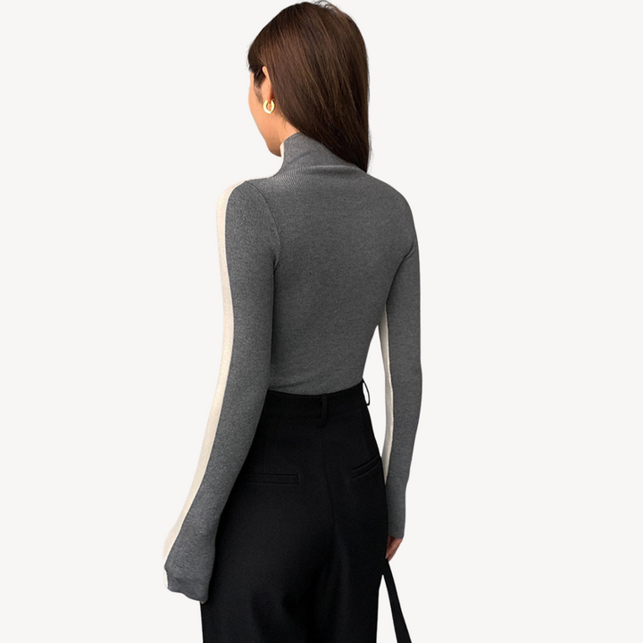 Womens Knit Turtleneck Top Two-Tone Design