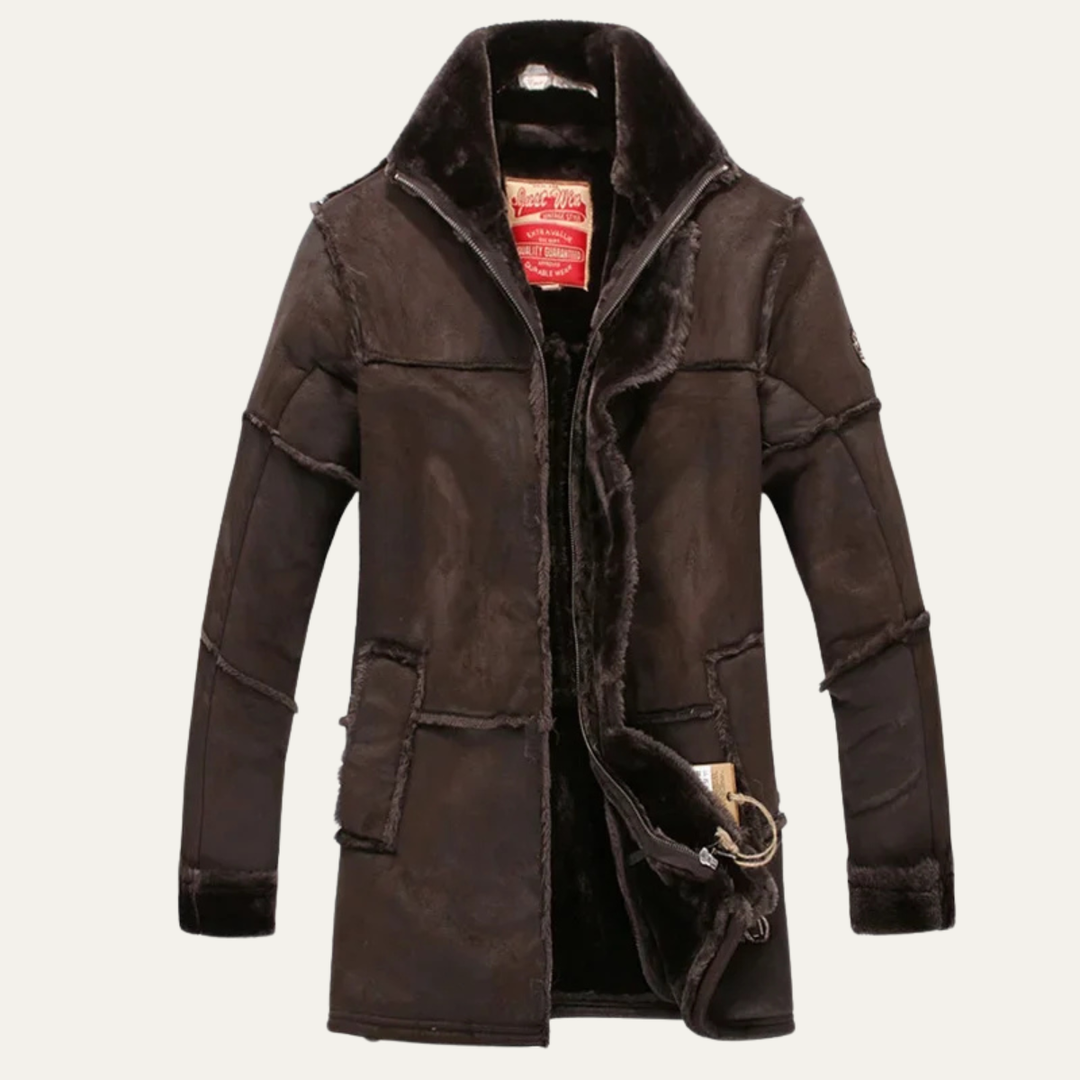 Mens Suede Leather Jacket with Shearling Lining Warm Fit
