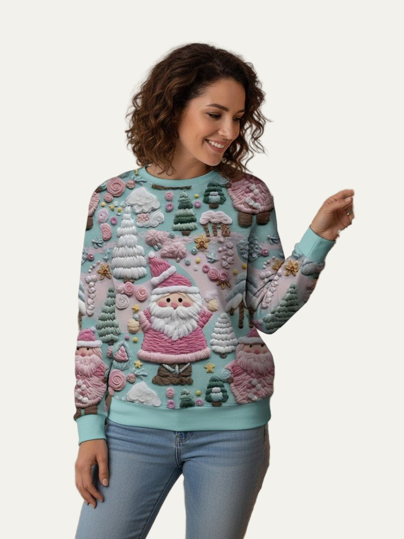 Womens Christmas Sweater with 3D Santa and Snow Pattern - BritishMode