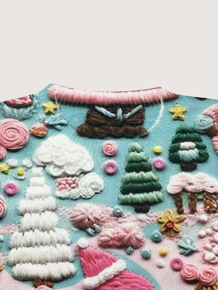 Womens Christmas Sweater with 3D Santa and Snow Pattern