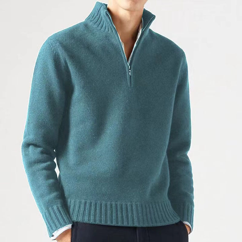 Mens Quarter Zip Sweater Wool Blend Cozy Fit - BritishMode
