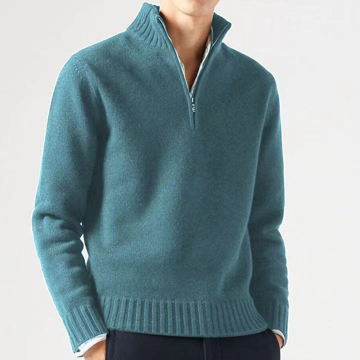 Mens Quarter Zip Sweater Wool Blend Cozy Fit - BritishMode