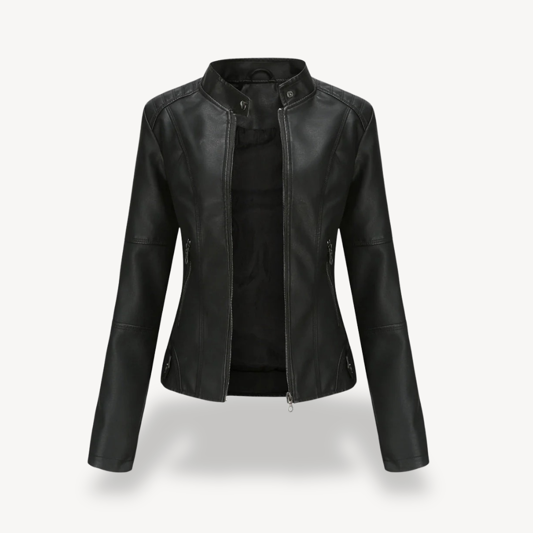 Womens Biker Jacket Faux Leather Slim Fit