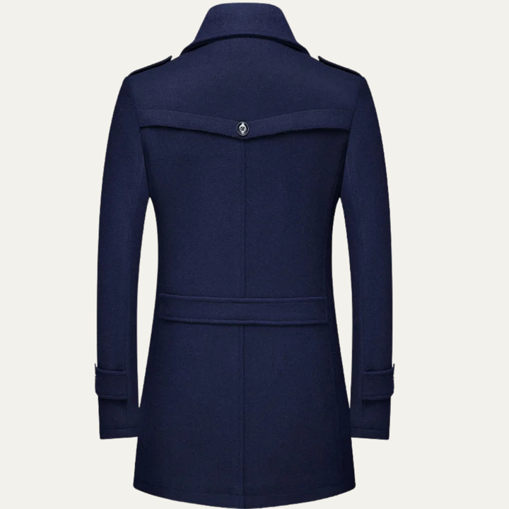 Mens Wool Blend Trench Coat with Lapel Collar Long Fit