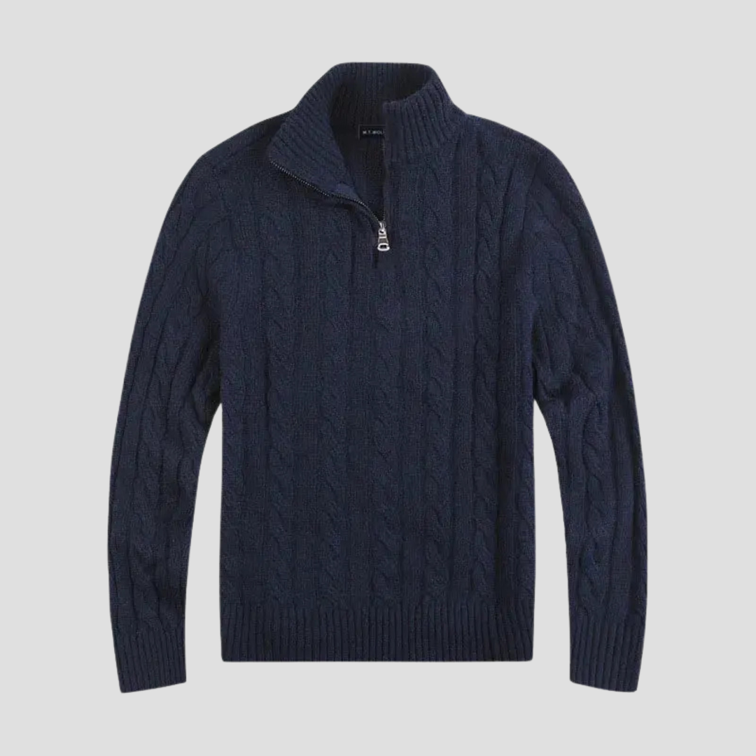 Mens Knitted Sweater Cable Knit Half-Zip Style