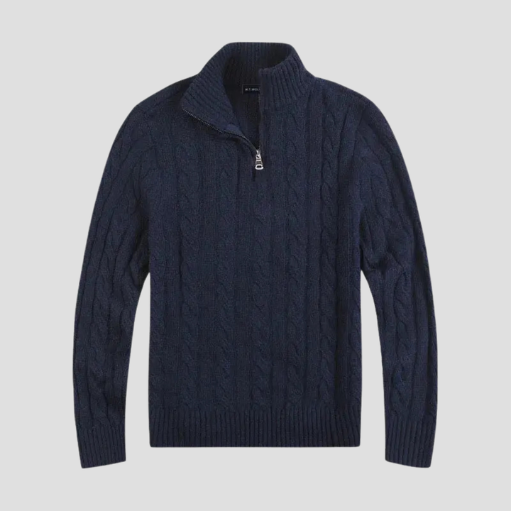 Mens Knitted Sweater Cable Knit Half-Zip Style
