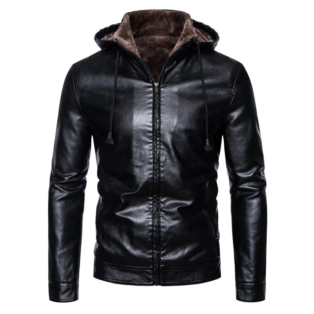 Unisex Leather Jacket with Hooded Design