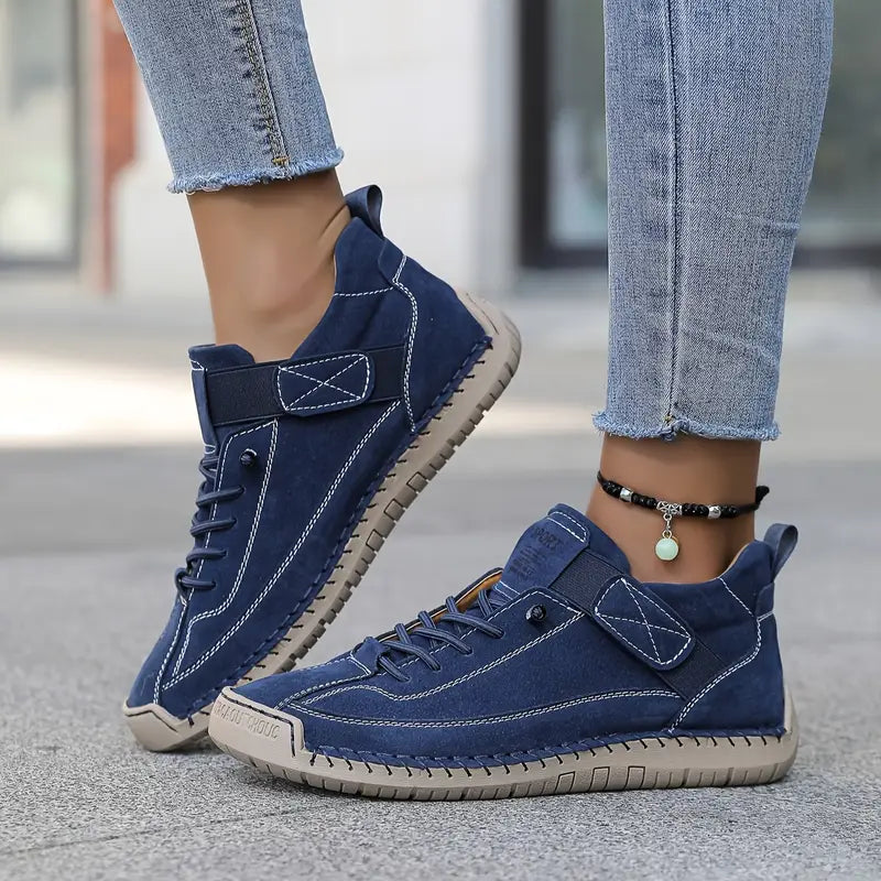 Womens Orthopedic Leather Trainers Lace-Up Wide Fit