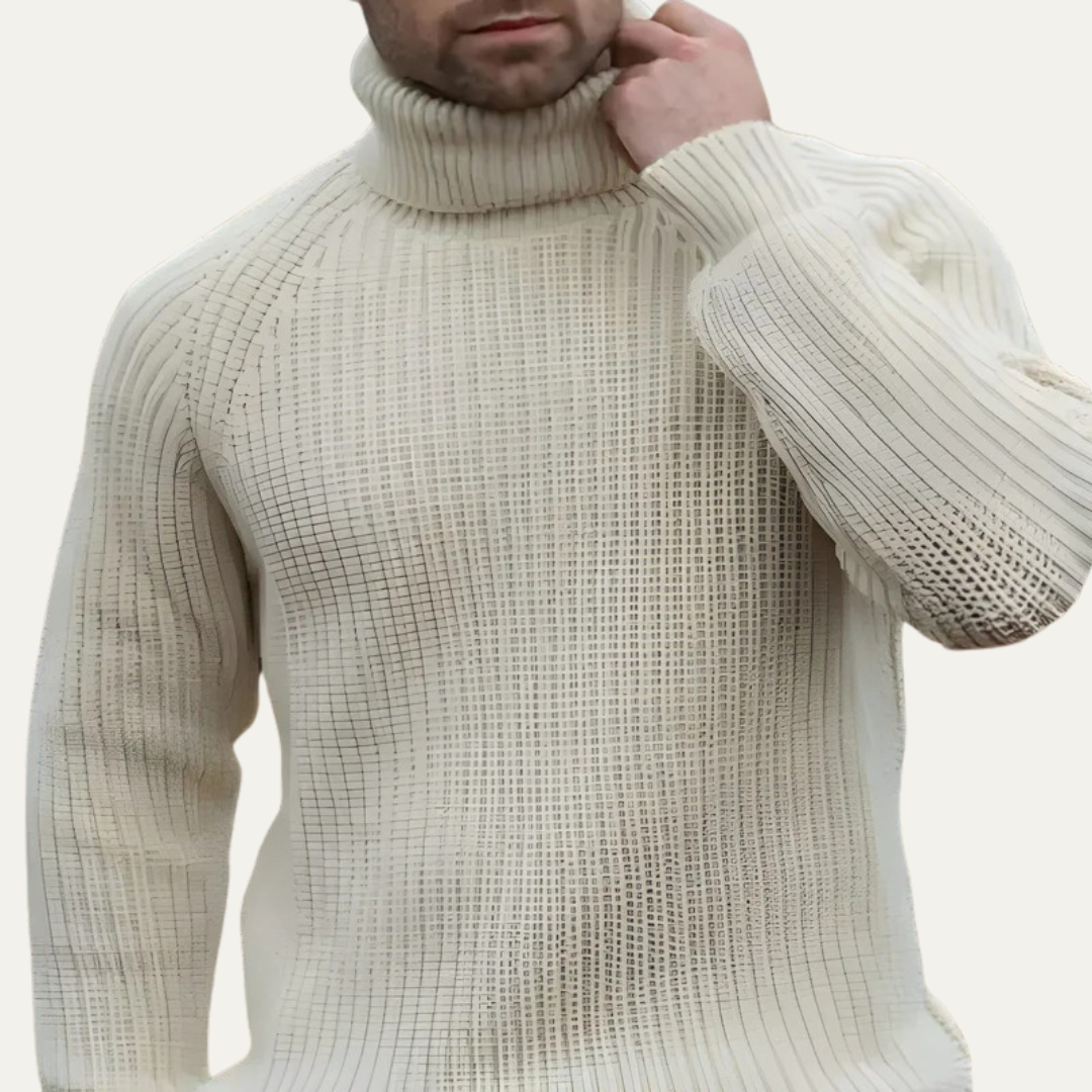 Mens Rib Knit Turtleneck Sweater Textured Fit