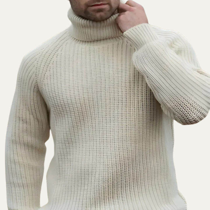Mens Rib Knit Turtleneck Sweater Textured Fit