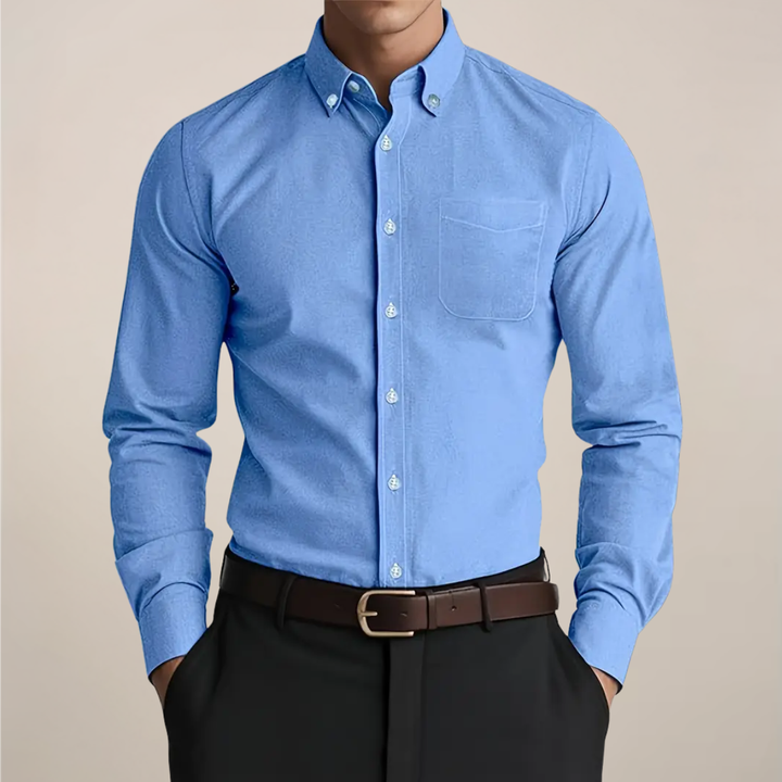Mens Long Sleeve Shirt Cotton Button-Up Regular Fit