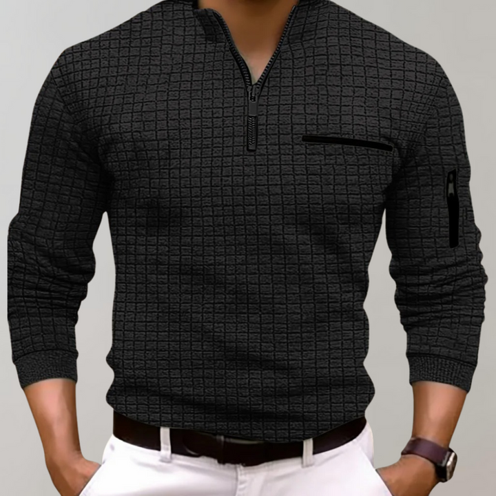 Mens Quarter Zip Pullover Grid Pattern Casual Fit
