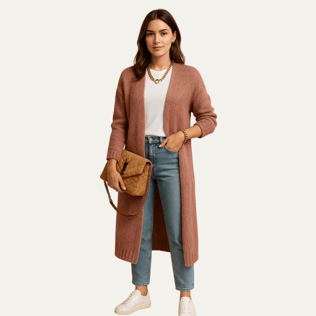 Womens Longline Cardigan Fuzzy Open Front