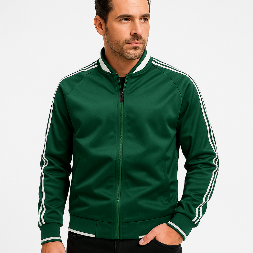 Mens Bomber Jacket with Stripe Sleeve Detail - BritishMode