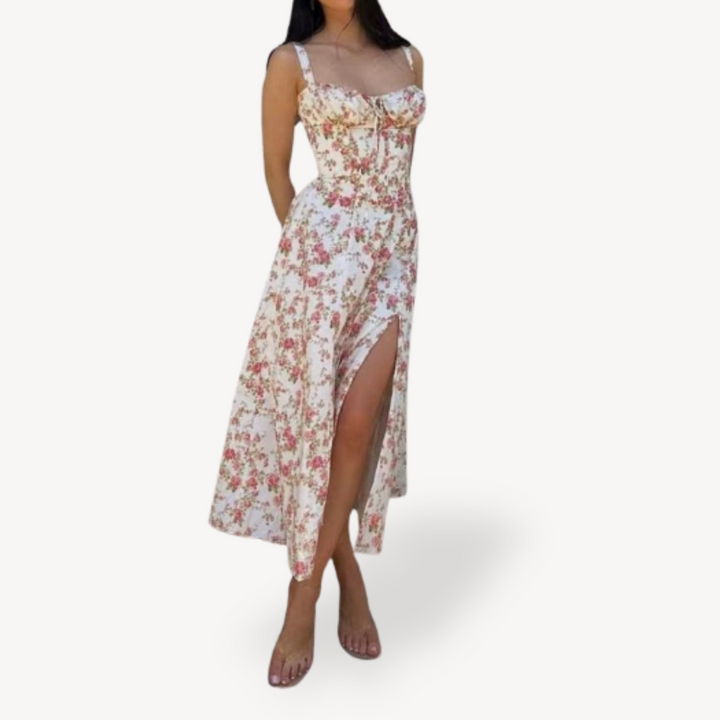 Womens Midi Dress Floral Split Fit