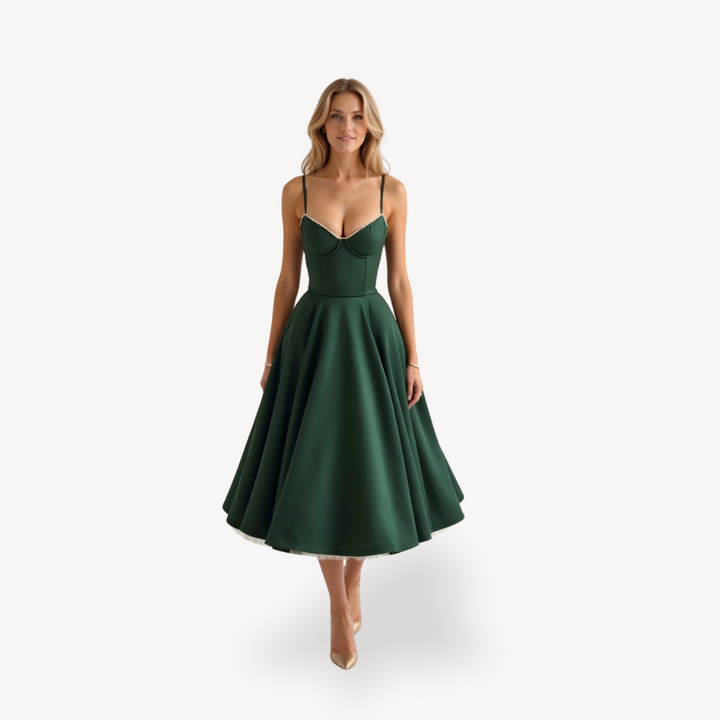 Womens A-Line Midi Dress Cotton with Pockets