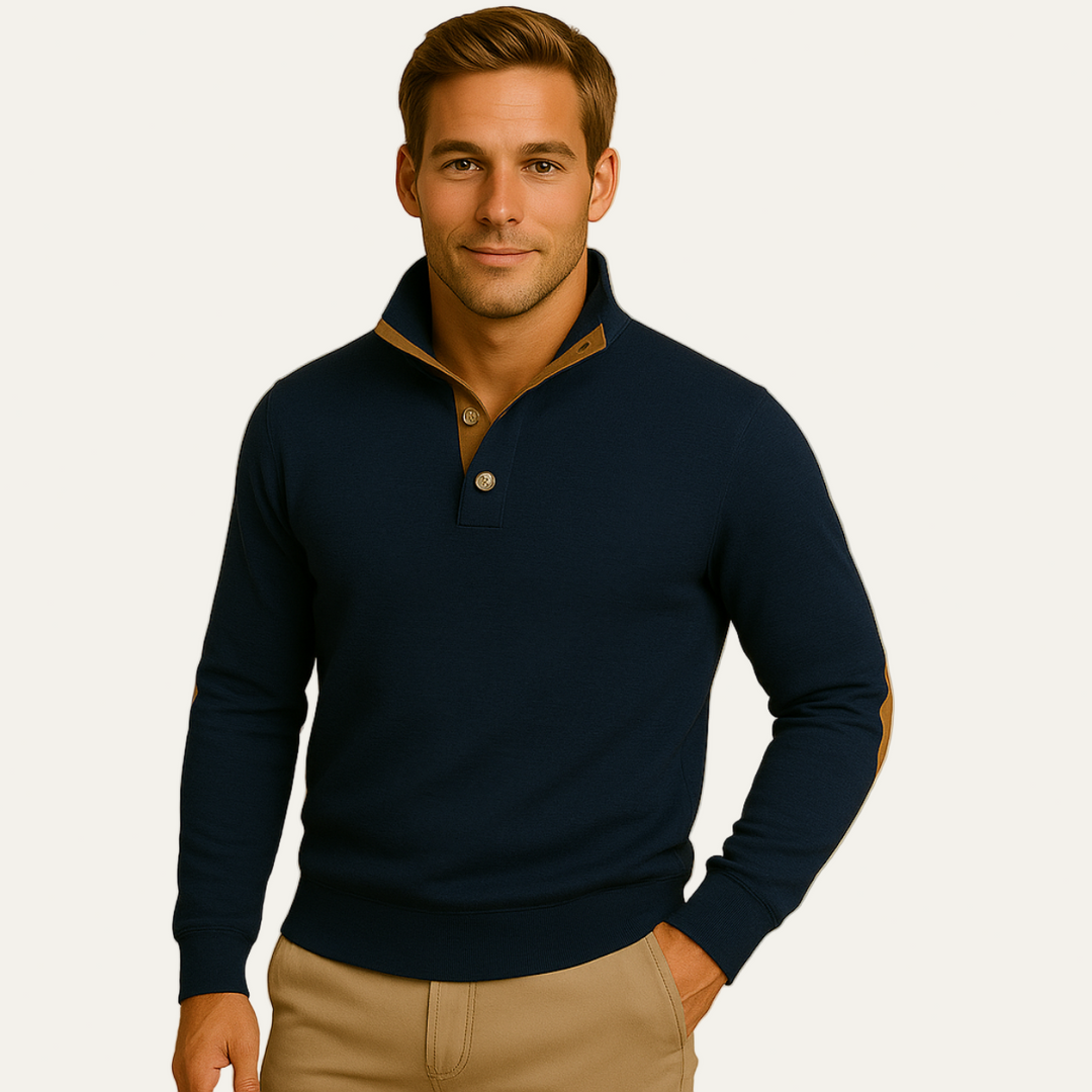 Mens Knit Sweater High Collar Contrast Detail - BritishMode