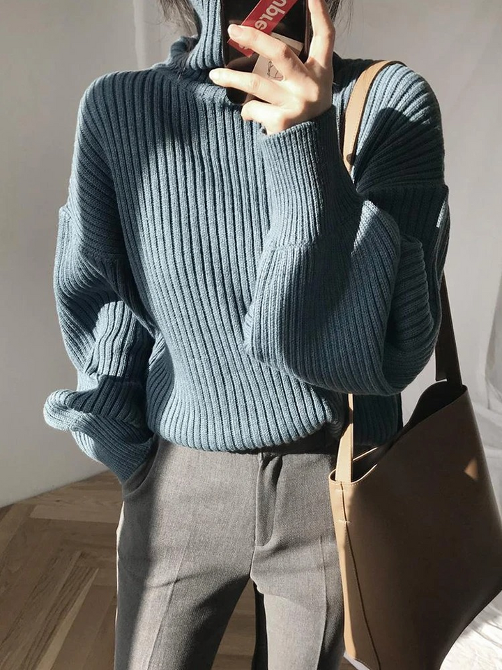 Womens Chunky Knit Sweater with Turtleneck Warm