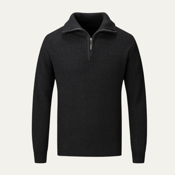Mens Ribbed Quarter-Zip Sweater Turn-Down Collar