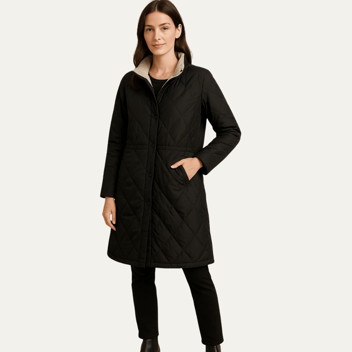 Womens Quilted Jacket Diamond Pattern Button Closure