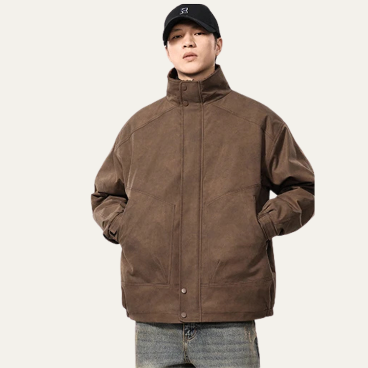 Mens Suede Bomber Jacket with Fleece Lining