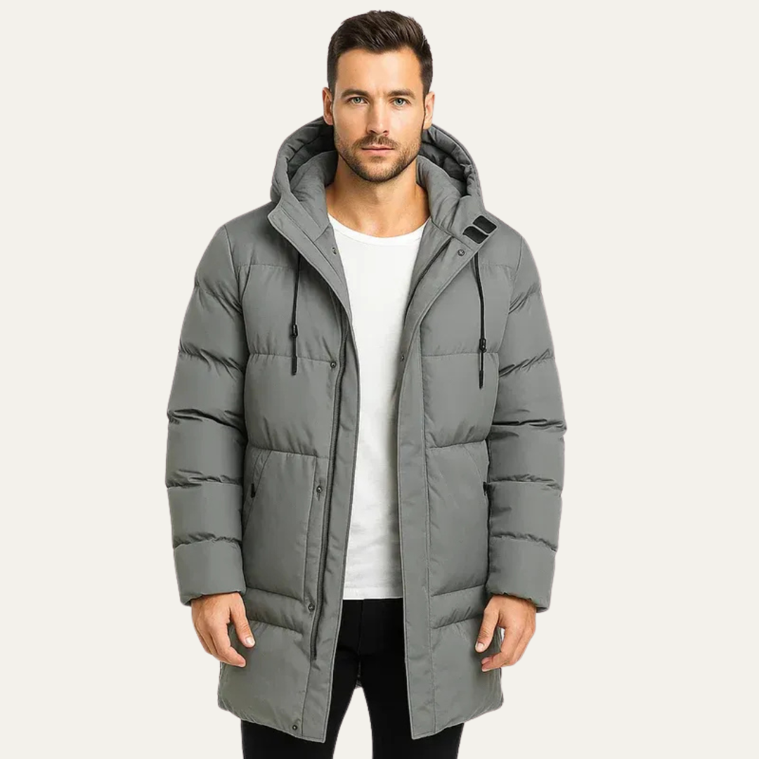 Mens Longline Puffer Coat Insulated Warm - BritishMode