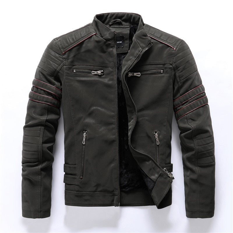 Mens Biker Jacket with Stand Collar Stylish Fit