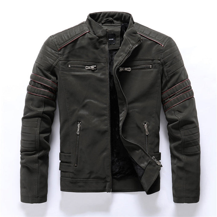 Mens Biker Jacket with Stand Collar Stylish Fit