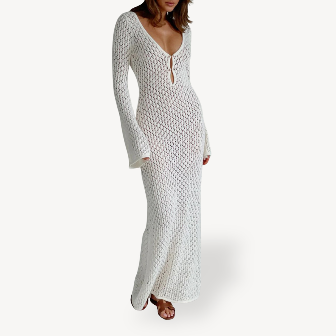 Womens Knit Maxi Dress Beach Coverup Relaxed Fit - BritishMode