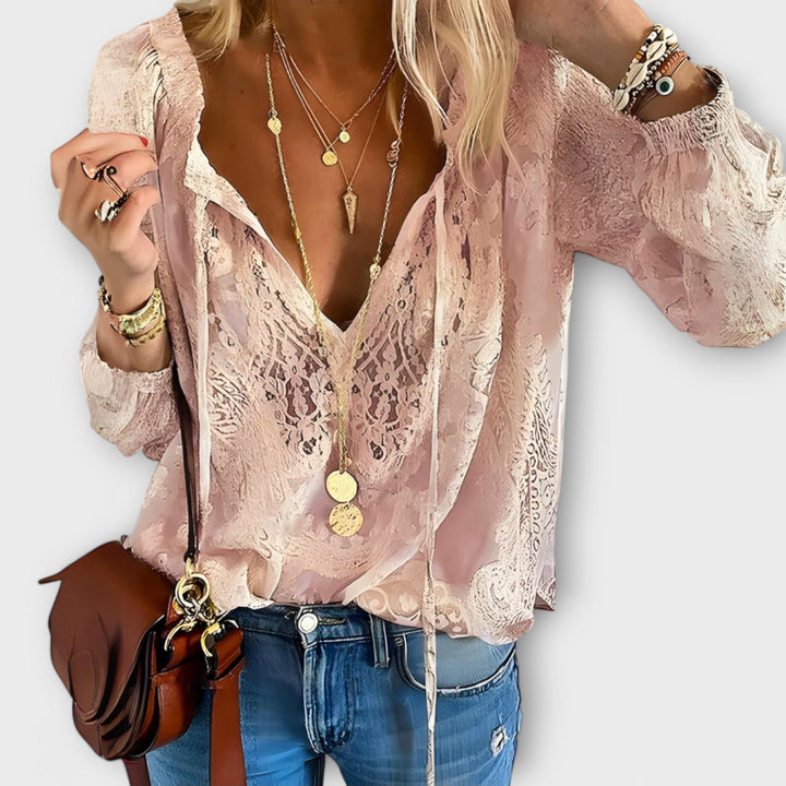 Womens Peasant Top V-Neck Long Sleeve Casual