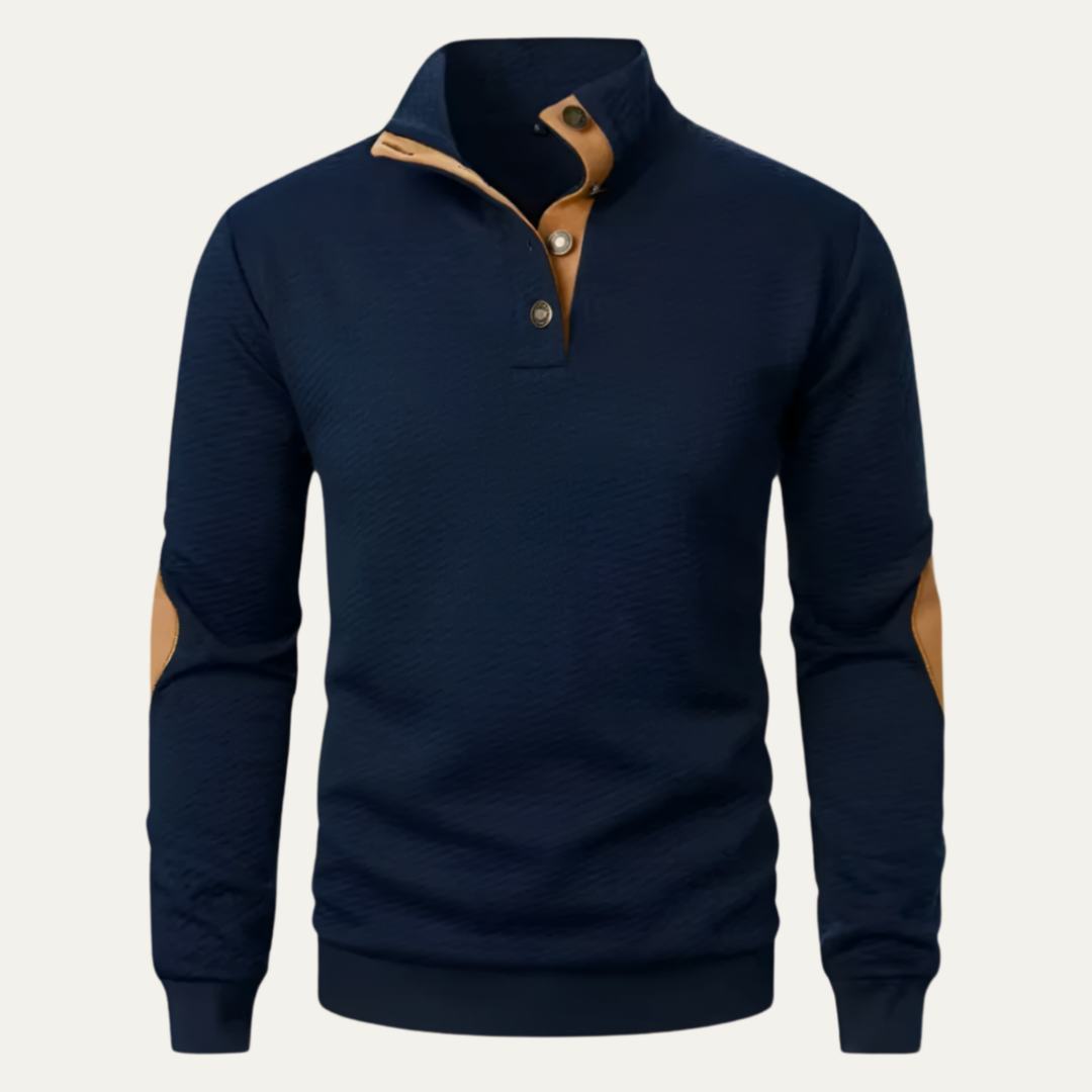 Mens Knit Sweater High Collar Contrast Detail