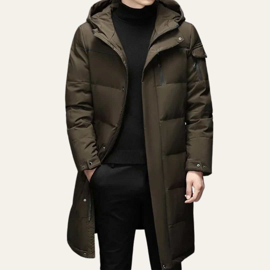 Mens Quilted Puffer Coat Long Fit with Hood