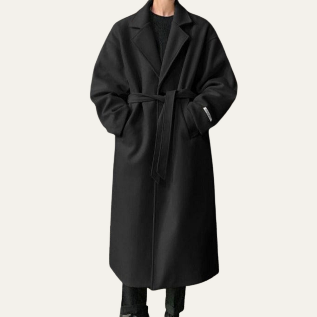 Mens Wool Wrap Coat with Belt Elegant Fit